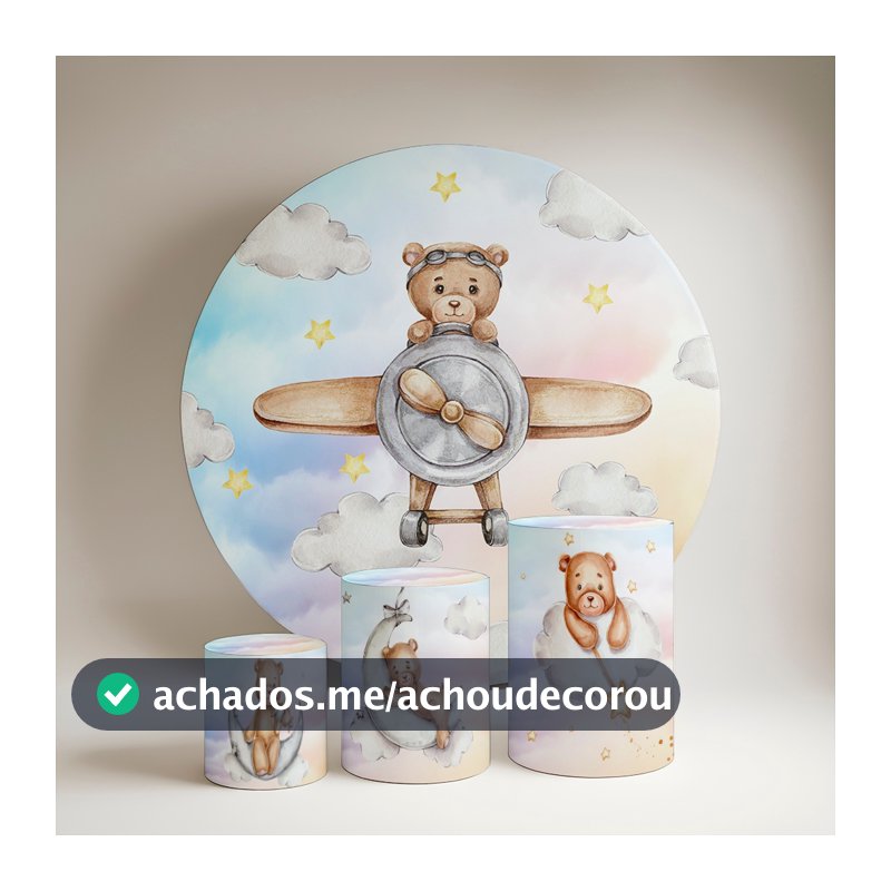 Kit Painel Redondo 1,5 m + Trio de Capas De Cilindro ursinho azul e rosa