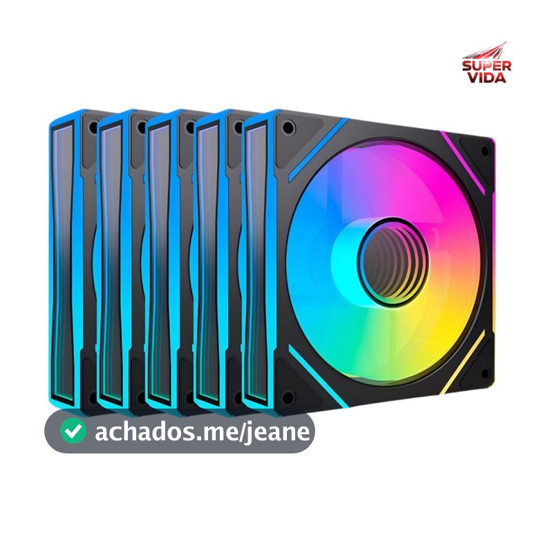 Kit 5 Cooler Fan ARGB 120mm Para Gabinete E CPU 1300 RPM Silencioso Iluminação LED RGB 5V 3 Pinos