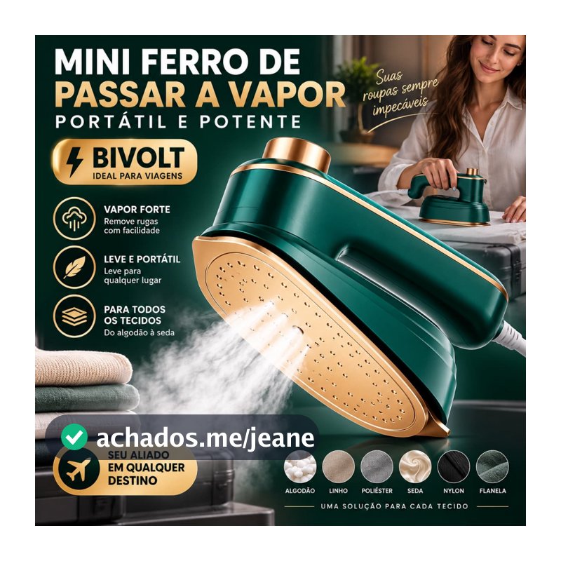 Mini Ferro de Passar a Vapor Portátil Bivolt Vapor Forte para Todos os Tecidos Ideal para Viagens e Casa
