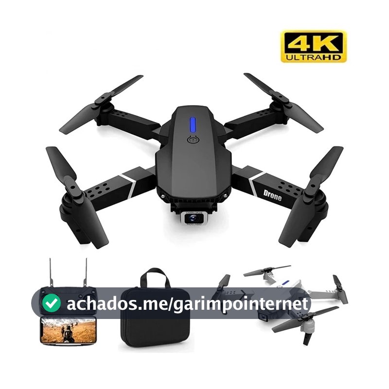 Drone E88 Dual Camera 4K Com 1 Bateria WI-FI PRETO NOVO
