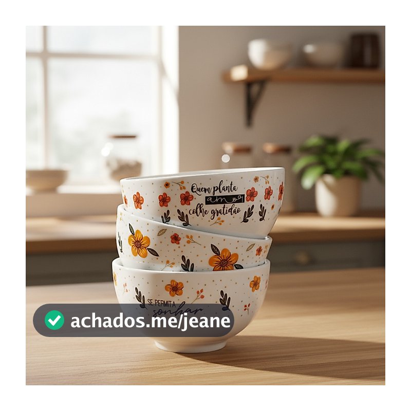 03 Cumbucas Porcelana Decoração Capri Decorada 440 ml Grande Floral Sopas Caldos Kit