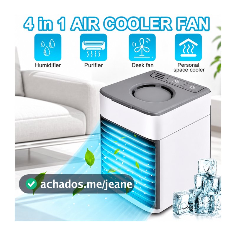 Mini Climatizador de Ar Portátil Ultra Air Cooler 500ml com Umidificador Ventilador 3 Velocidades LED USB