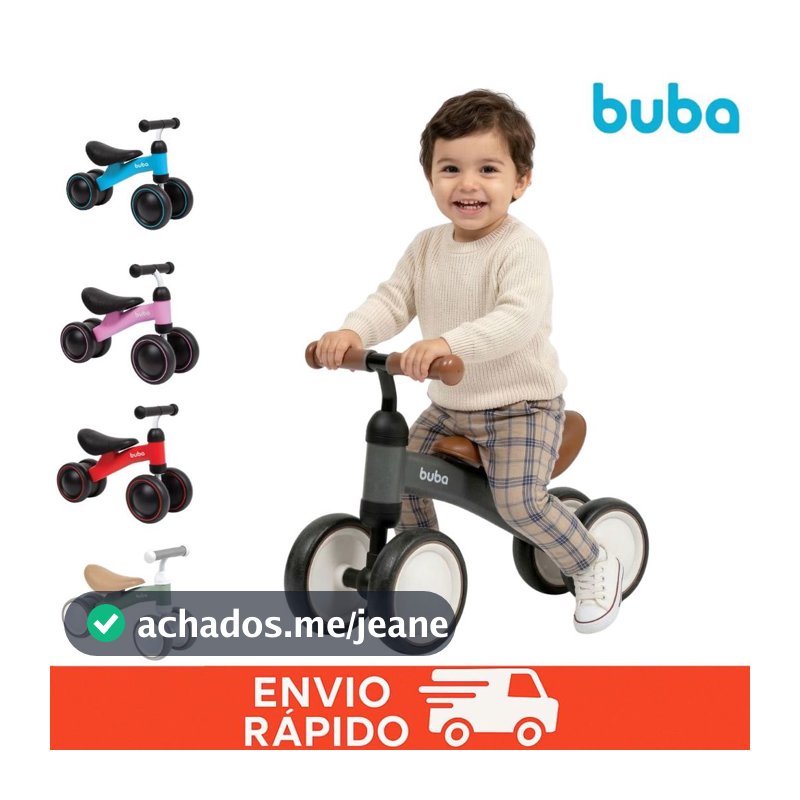 Bicicleta de Equilíbrio Buba 4 Rodas Andador Infantil Bebê Sem Pedal Treino de Equilíbrio e Coordenação Motora