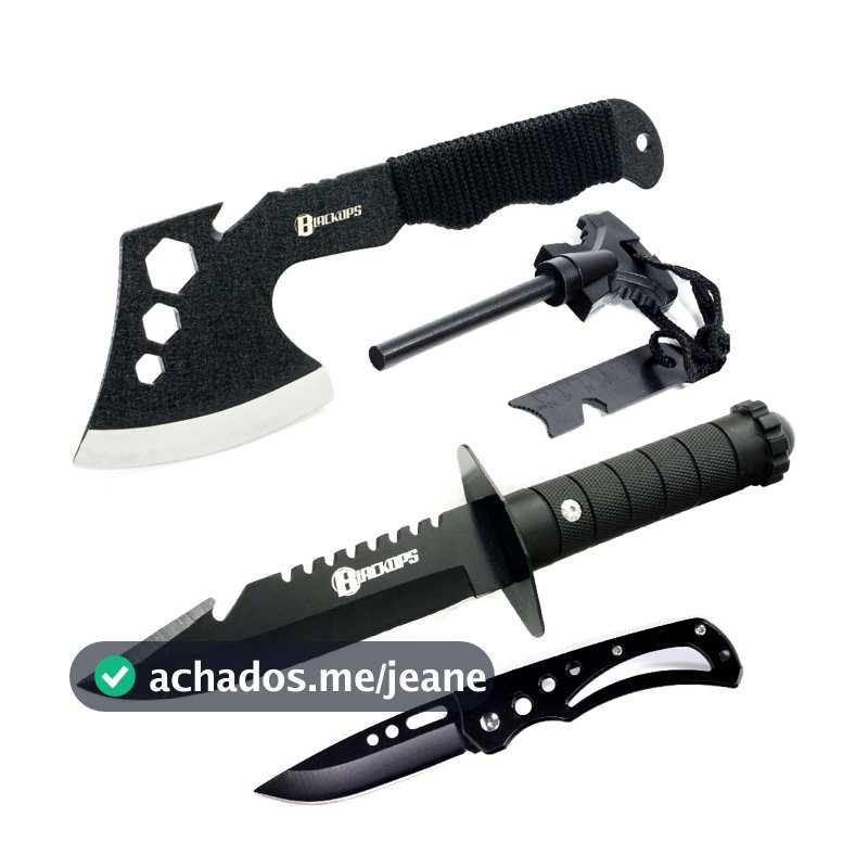 Machado Tático Viking Aço Militar Camping Sobrevivência K-A01+FACA+PEDERNEIRA+CANIVETE-01