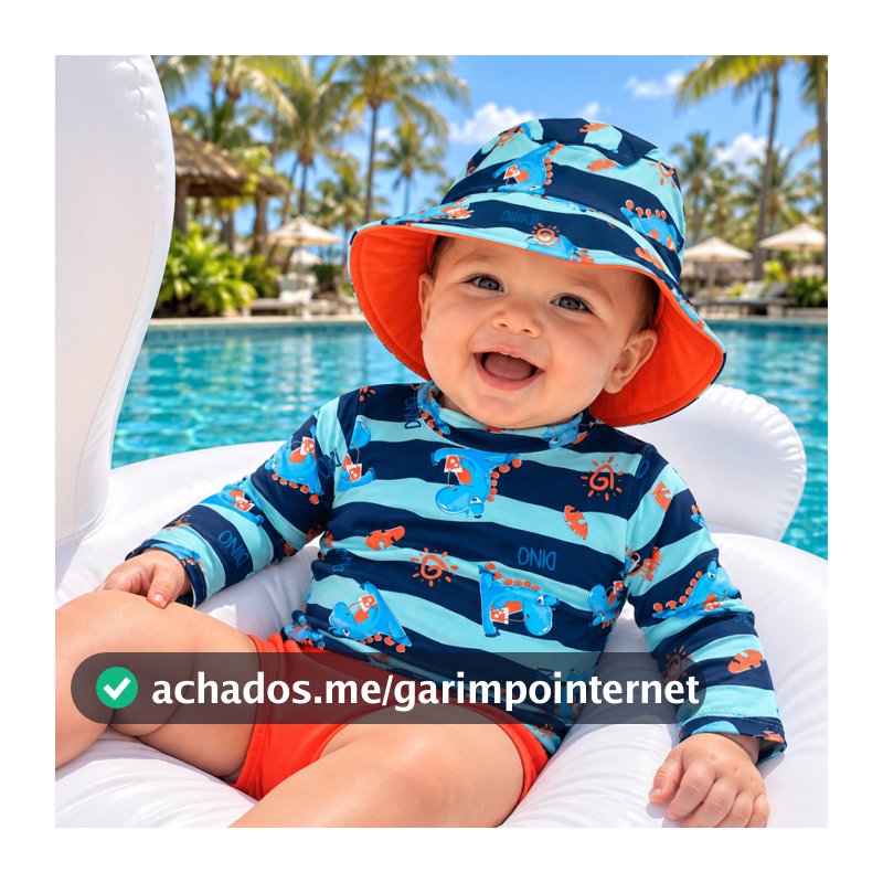 Kit Lote Blusa com Proteção Solar UV50 + Tapa Fralda (sunga) + Chapéu Bebê e Infantil Moda Praia Meninos