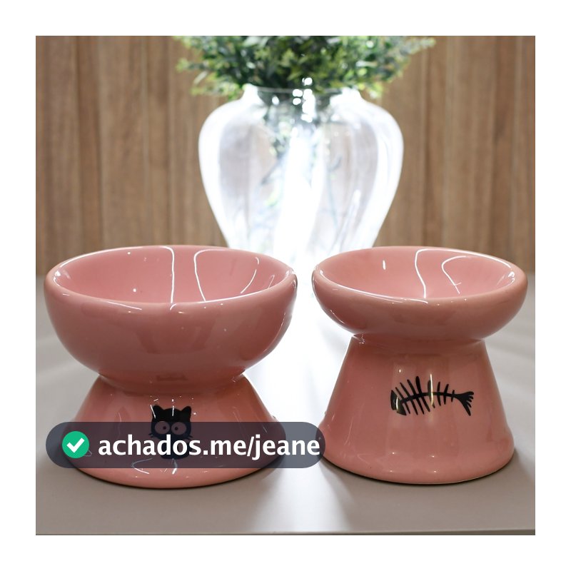 kit 2 Comedouro para Gatos Cerâmica Luxo Pet Bebedouro Elevado Ergonomico Dupla Função  Cães e Gatos