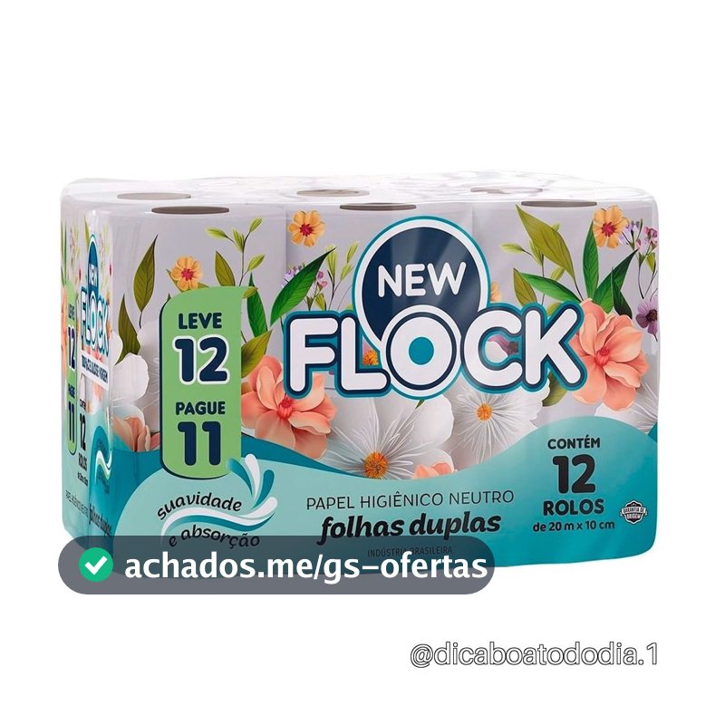 Papel Higiênico New Flock Premium Folha Dupla 20m 12 unidades