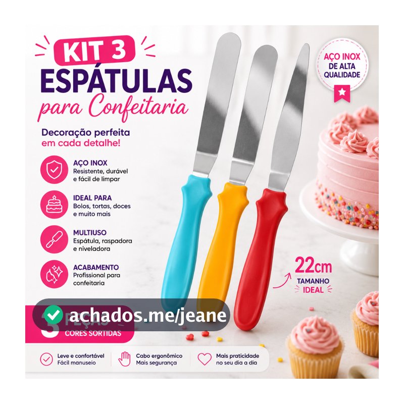 Kit 3 Espátulas Confeitaria Aço Inox 22cm Niveladora Decoradora Para Bolo Decorado Em Inox Multiuso