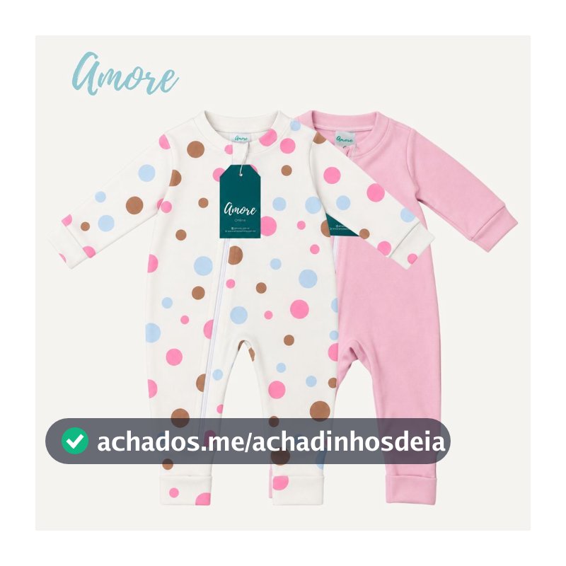 Roupa Para Bebê Kit 2 Macacão Amore Vira Pé Bolinha Rosa e Rosa 100% Algodão