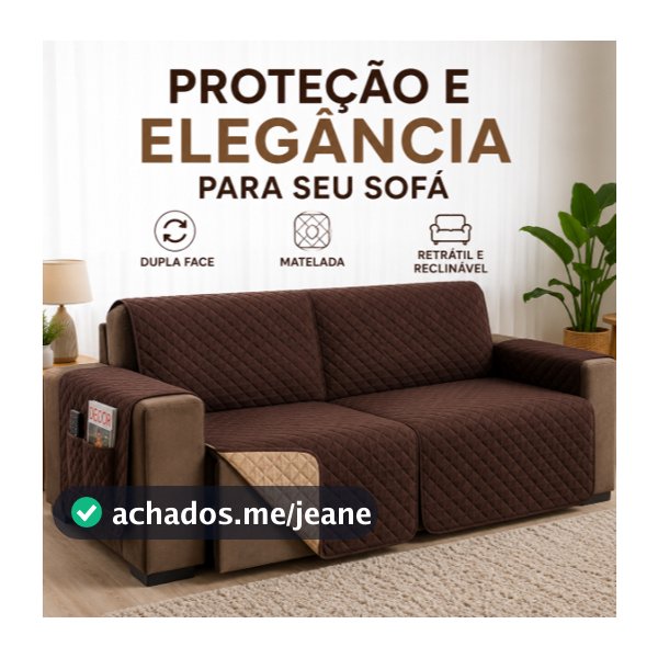 Capa Sofá Retrátil Reclinável Dupla Face Matelada Protetora Lavável Porta Objetos 2 3 Lugares