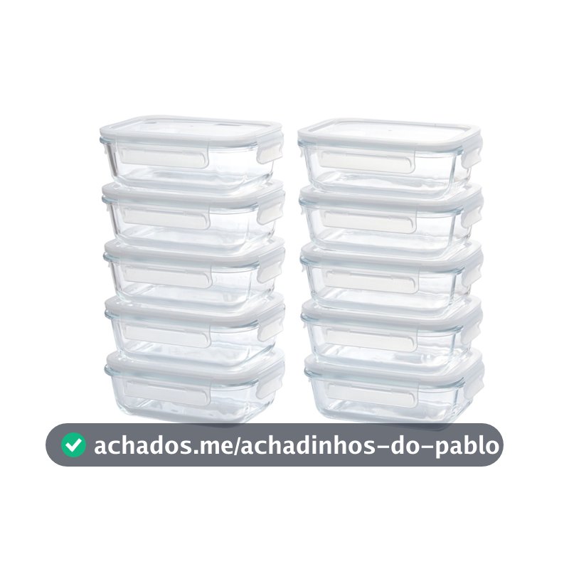 Kit 10 Potes de Vidro Herméticos 640ml Marmita 4 Travas para Freezer Air fryer Forno e Micro-ondas Super Vedação Fitness
