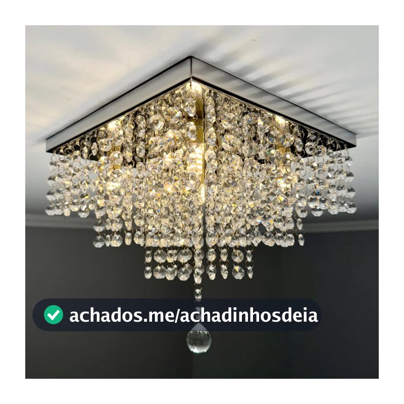 Lustre De Cristal Acrilico 30x30 Inox Espelhado Para Sala De Jantar/ Estar/ Quarto Vai Montado