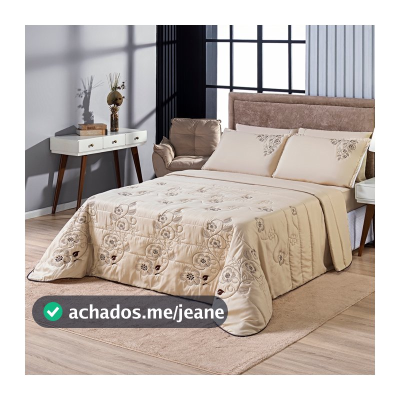 Cobre Leito Colcha London Bordado Dupla Face Queen 3 Peças