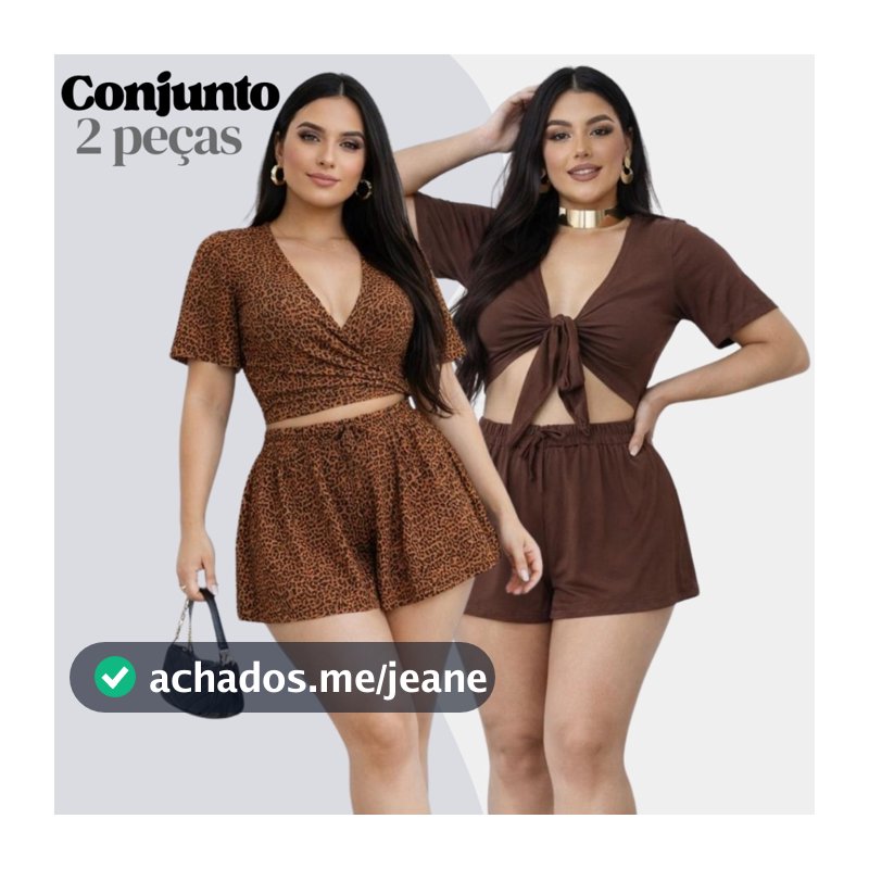 Conjunto Feminino Cropped Multiformas 3 em 1 Manga Curta e Shorts Soltinho Onça ou Preto