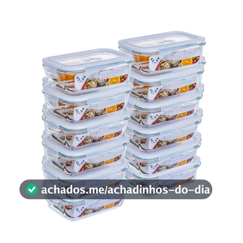 Kit Potes Herméticos Porta Mantimentos Vidro Retangular 640ml 370ml Marmita Fitness GP Home