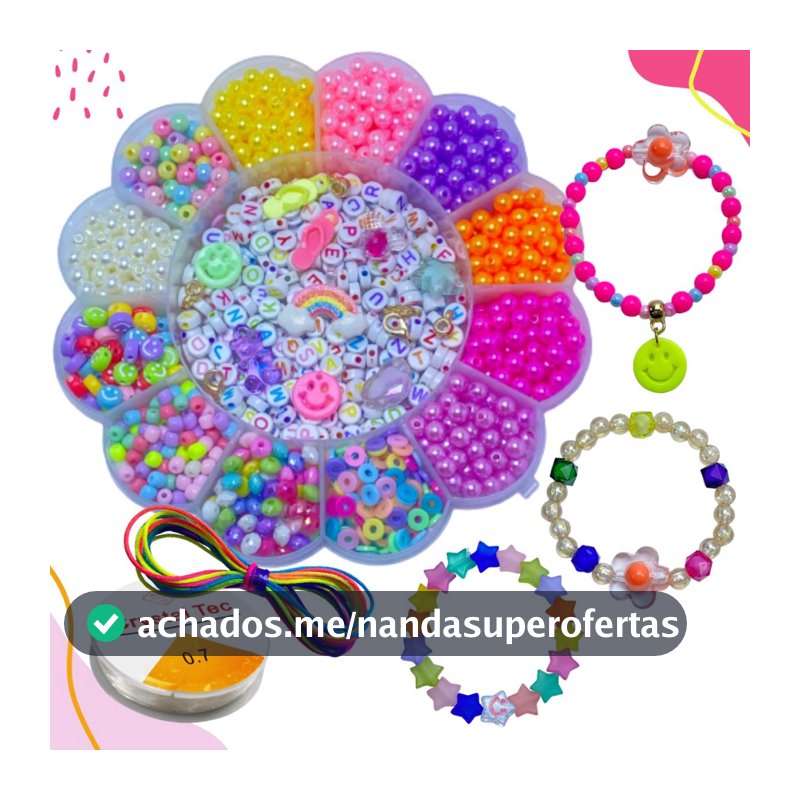 Kit Miçangas Infantil Pulseiras E Colar Maleta Florzinha, Borboleta e Minnie Bijuteria para Crianças