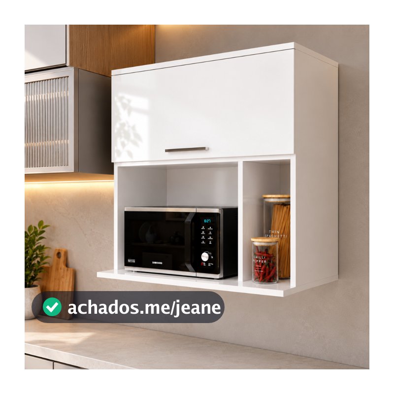 Armário Microondas Suspenso 32L Porta Basculante Pistão Premium