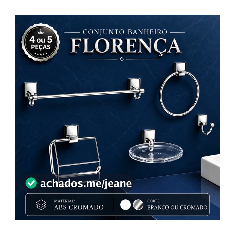 Acessórios Banheiro com 4 ou 5 peças Porta Toalha Saboneteira Papeleira Cabide Cristal Branco Fixação parede