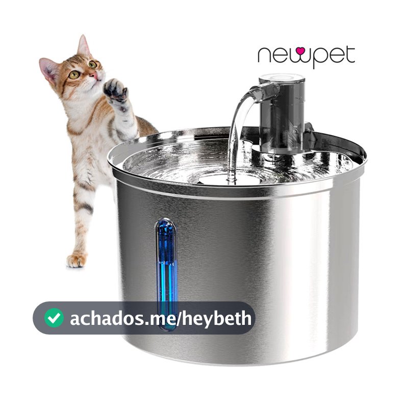 Newpet Inoxidável Bebedouro Para Gatos 3L Aço Inoxidável Distribuidor Super Silencioso E Com Filtro - BIVOLT