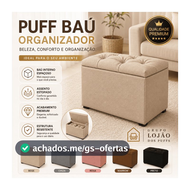PUFF BAÚ EM SUEDE ORGANIZADOR ESTOFADO MULTIUSO QUARTO SALA CASA PENTEADEIRA ROUPAS SAPATO BRINQUEDO