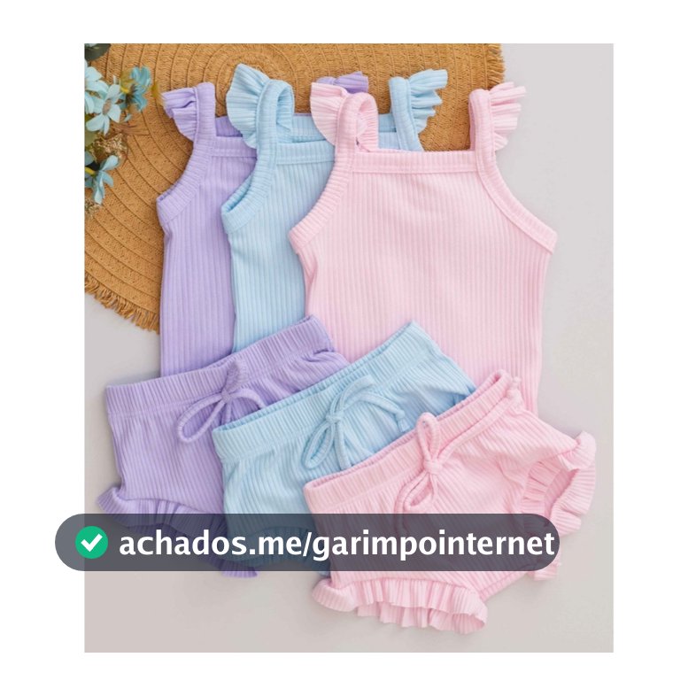 Kit Bebê 3 Conjuntos Verão Infantil Fresquinho Menina Canelado Body e Tapa Fralda Babado