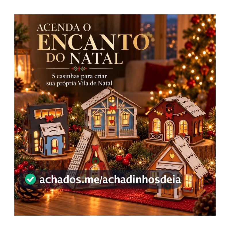 Kit Vila de Natal com 5 Casinhas Decorativas para Vela ou Fio de Fada em MDF decoração natalina