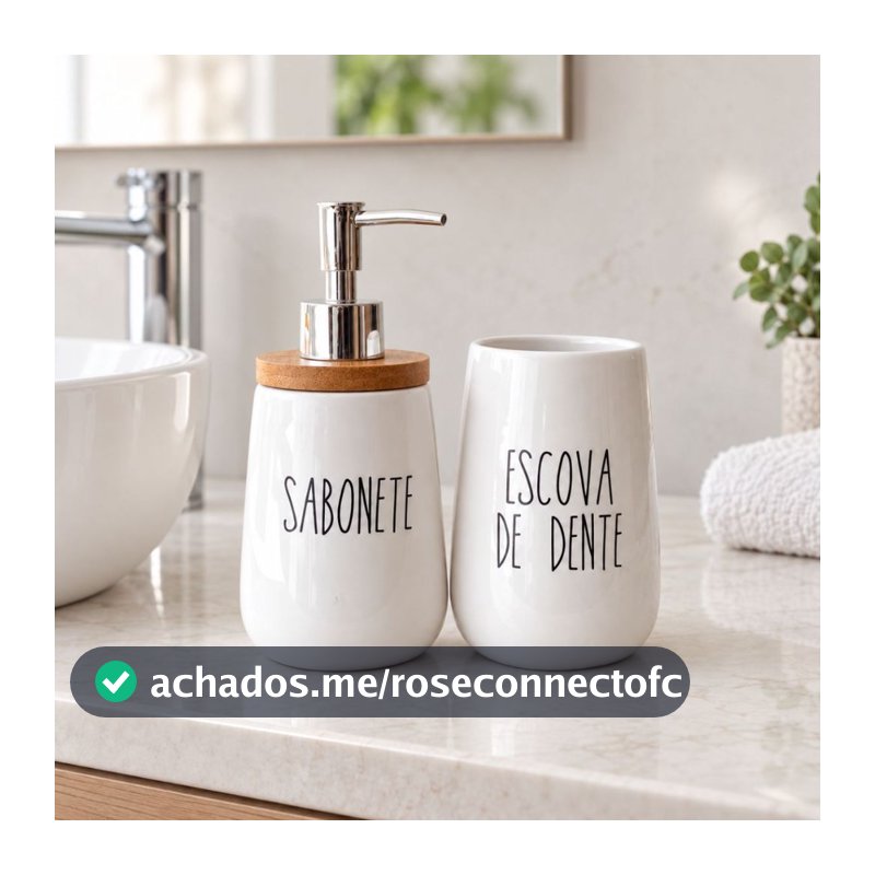 Kit Banheiro Cerâmica Branco Dispenser Sabonete e Escova de Dente Pote Banheiro Tampa de bambu 2 Pçs