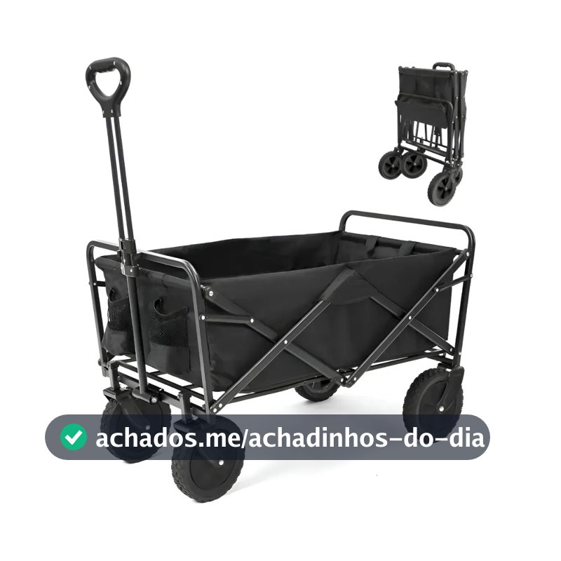 Carrinho Dobrável Multifunções Acampamento Praia Camping Impermeável 200kg Reforçado Portátil Preto