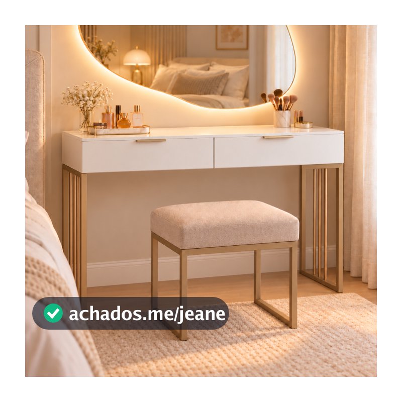 Penteadeira 90cm escrivaninha mesa 100% MDF com pés de ferro dourado champagne prata rose