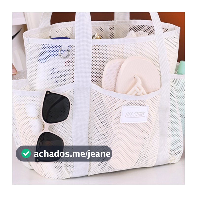 Grande Capacidade Bolsa de Praia em Tela – Ombro, Várias Cores com Bolsos Externos