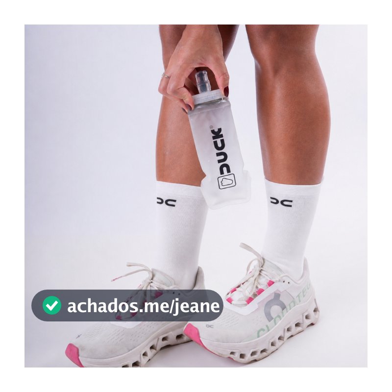 Kit Running Meia Esportiva Cano Alto + Garrafa De Água Dobrável Mole Squeeze Treino Corrida Academia