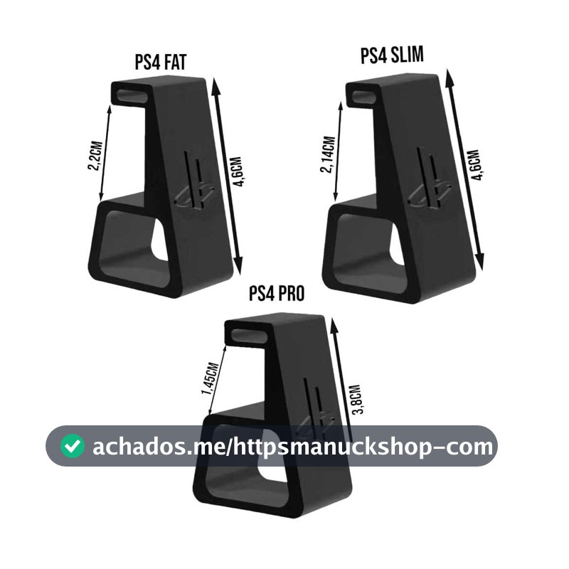 Suporte Playstation Ps4 FAT / Ps4 SLIM / Ps4 PRO Horizontal Pezinho Elevação PRETO Impressão 3D