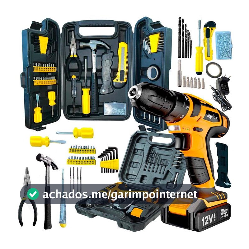 Kit Ferramentas Parafusadeira e Furadeira a Bateria WAP 12K3 e Maleta com Jogo de 200 Peça Titanium