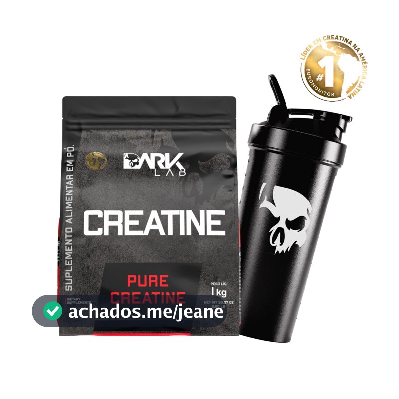 Creatina refil 1kg monohidratada + Coqueteleira Fuse com Rede 700ml Preta - Dark Lab