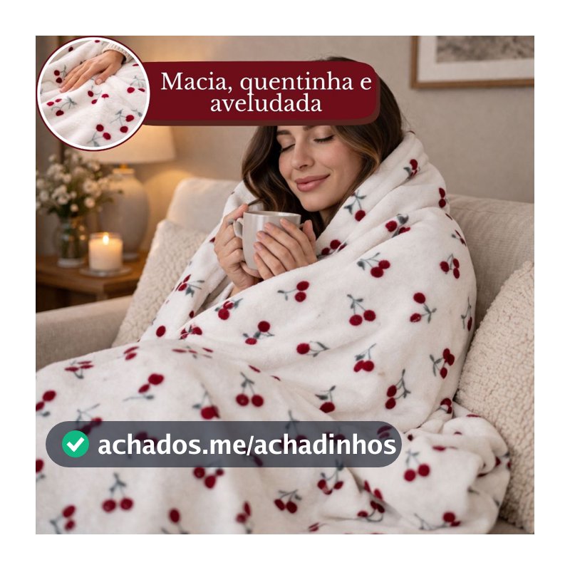 Manta Cobertor Casal Queen Microfibra Antialérgica Soft Flanel Macia Quentinha Cereja Habitat