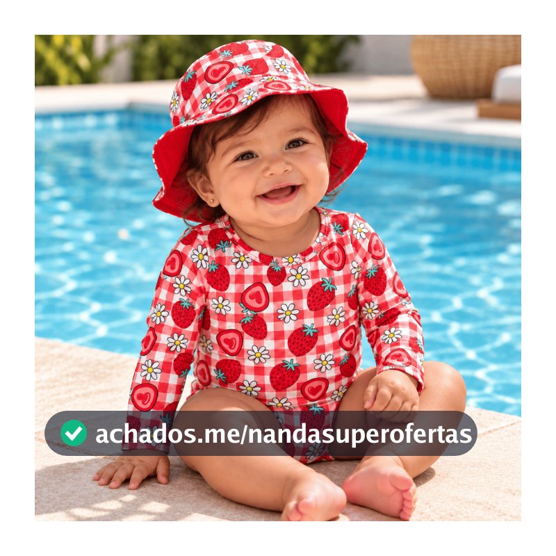 Conjunto Praia Bebê Menina Maiô UV50+ Manga Longa Chapéu Proteção Solar Piscina Respirável Toque Gelado Kit 2 Peças Leve