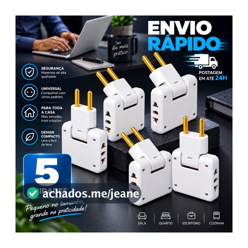 Adaptador tomada Articulado Benjamim 3 entradas 110V/220V 10A Bivolt