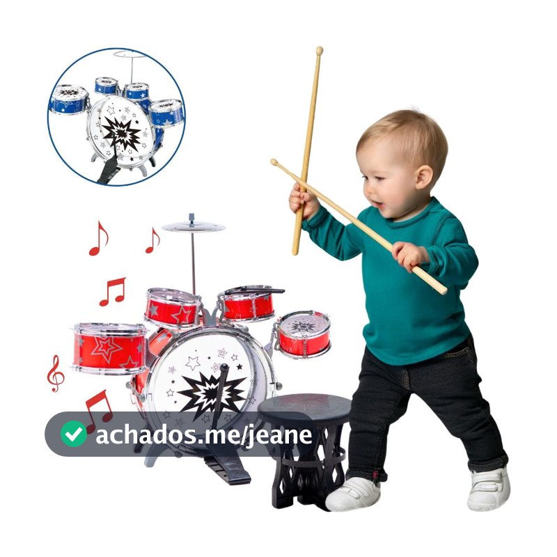 Mini Bateria Infantil Instrumento Brinquedo Infantil com Prato Tambor Baqueta