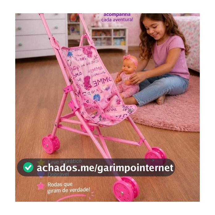 Carrinho Boneca Infantil Dobrável Brinquedo Menina Passeio