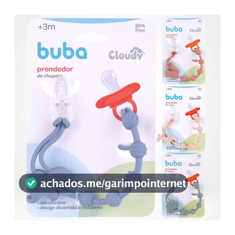 Prendedor Chupeta Silicone Design Moderno Buba Cloudy BPA Free Bebê