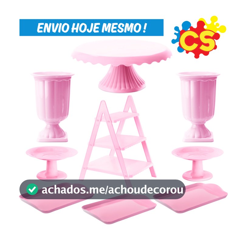 Kit 1 Boleira Cake Renda 22, 2 Vaso Romano, 2 Mini Cake, 3 Bandeja 20x13, 1 Escadinha