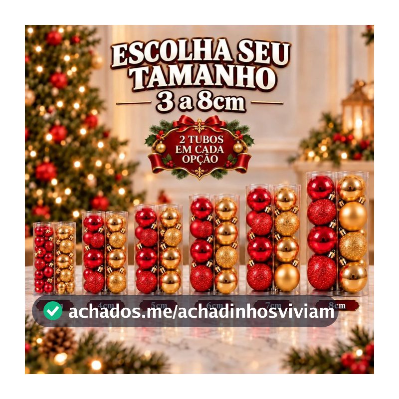 Bola de Natal Mista de Enfeite de Natal 8CM Grande Media Lisa Glitter e Fosca Bolinhas de Natal Enfeites Natalinos Kit