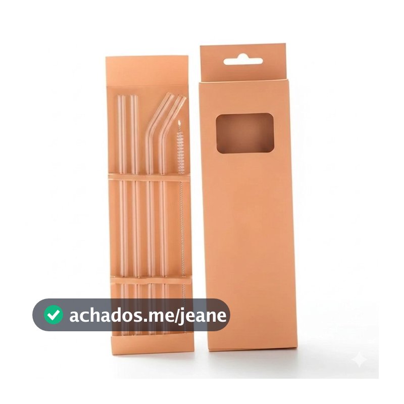 Combo 04 Canudos de Vidro Escova Transparente Ecológico e Higiênico Milk Shake