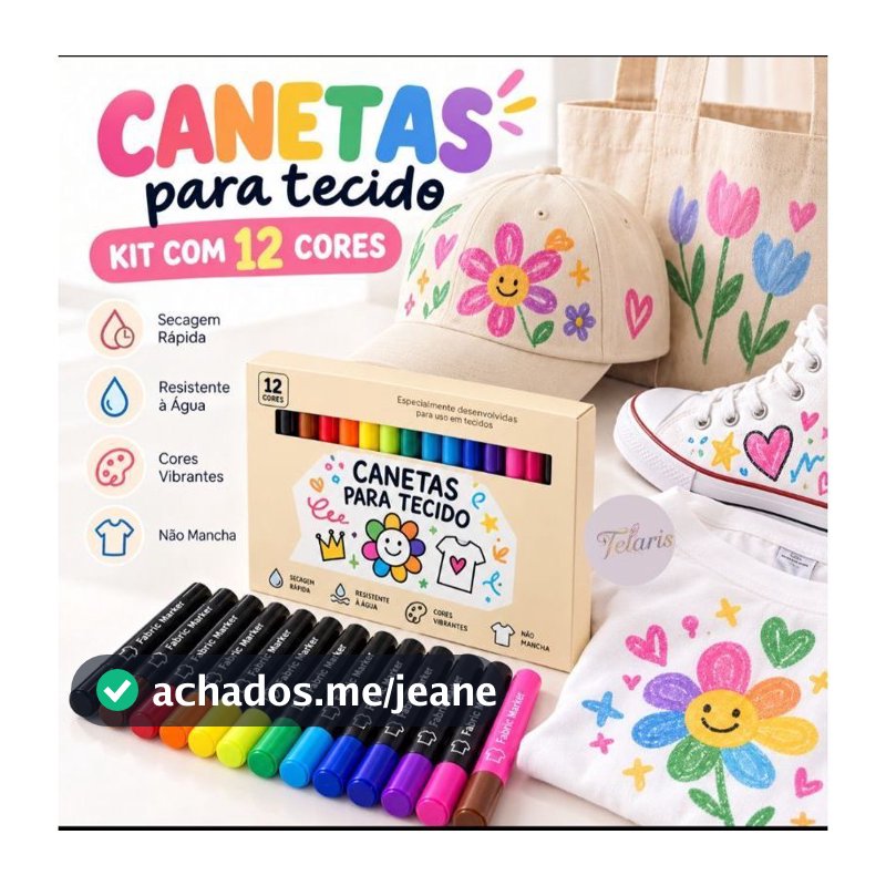 Canetas Para Tecido Kit 12 Cores Marcador Permanente Colorido Para Roupas Bonés Bolsas Tênis Jeans Artesanato