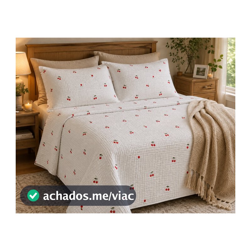 Kit Colcha Piquê 3 Peças Estampado com 2 Fronhas Cobre Leito Leve Confortável para Cama