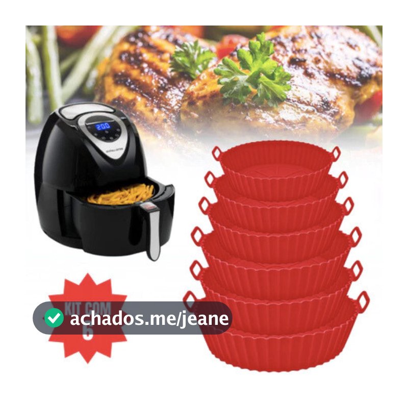 Kit 6 Formas de Silicone para Fritadeira Air Fryer com Alça Antiaderente Cesto para Cozinha