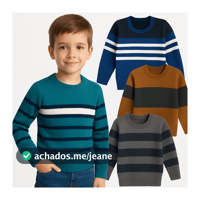 Kit 2 ou 3 unid Suéter Infantil Tricô Menino masculino Tam 1 ao 8 Cores Variadas Quentinho Conf