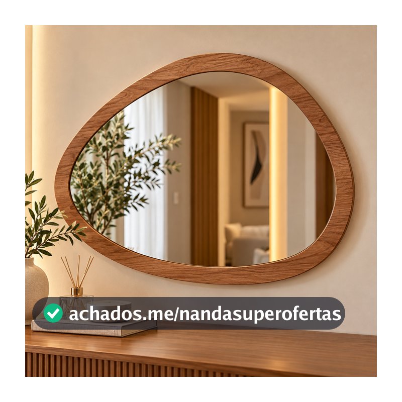 Espelho Orgânico Virgínia 68x82 Lançamento Borda em Madeira MDF Freijó com Suporte Pinterest 2025