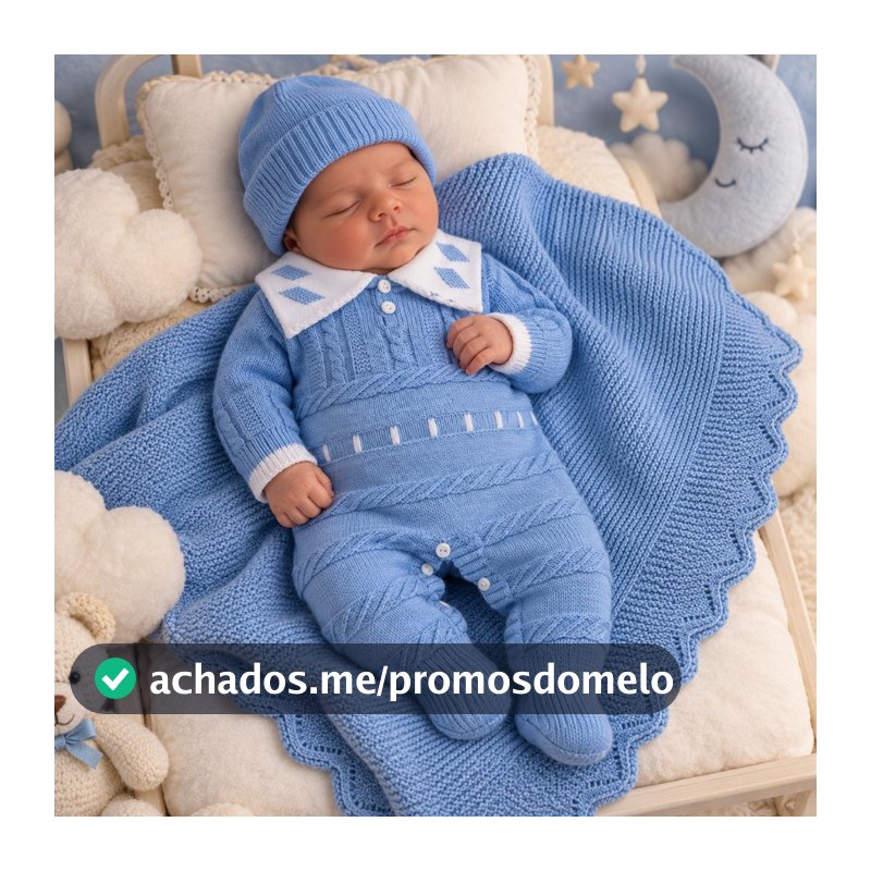 Saída Maternidade em Tricot Luxury - Azul Serenity com Tranças Yuri