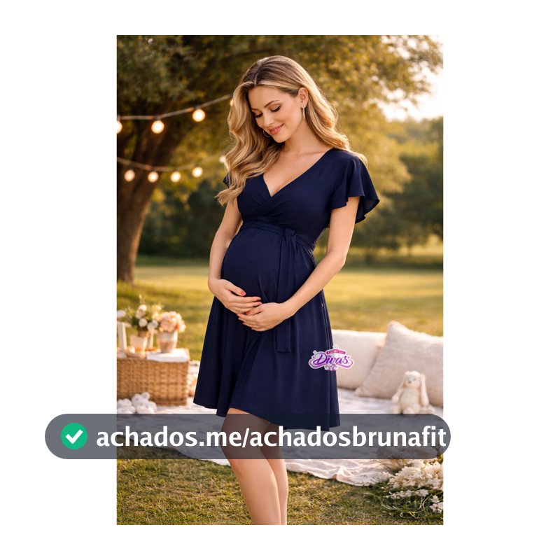 Vestido Gestante Amamentação no Joelho Soltinho com Manga Godê